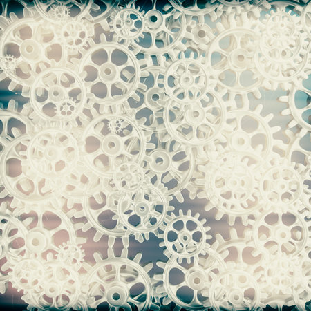 White gears and cogs macro on black background. 3D
