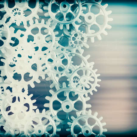 White gears and cogs macro on black background. 3Dの写真素材