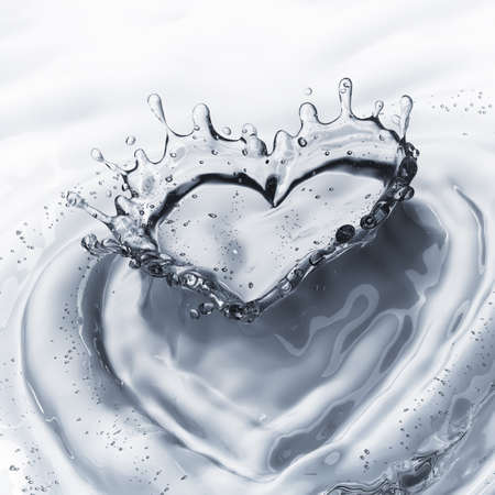 Heart from water splash with bubbles on white background. 3d renderingの写真素材