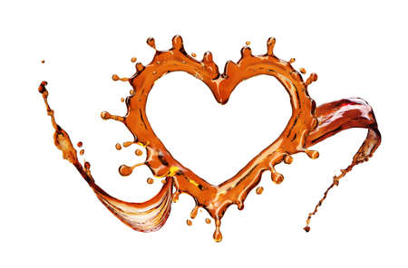 Heart from cola splash with bubbles isolated on white background. 3d renderingの写真素材