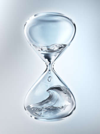 Hourglass with dripping water close-up. Gray background. 3d renderingの写真素材