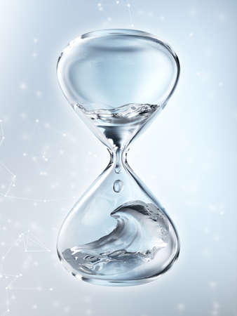 Hourglass with dripping water close-up. Gray background. 3d renderingの写真素材