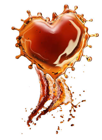 Heart from cola splash with bubbles isolated on white background. 3d renderingの写真素材