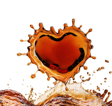 Heart from cola splash with bubbles isolated on white background. 3d renderingの写真素材