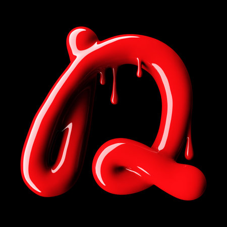 Glossy red letter D uppercase. 3D rendering font with glint on black background.の写真素材
