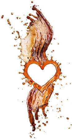 Heart from cola splash with bubbles isolated on white background. 3d renderingの写真素材