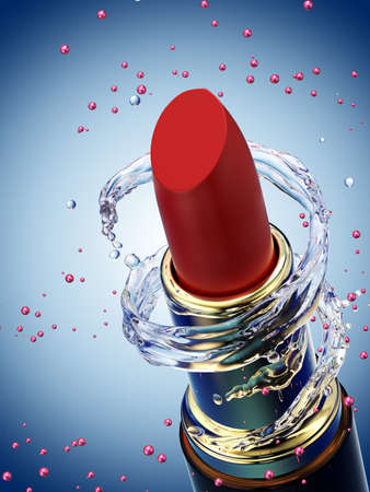Red lipstick in water splash. 3d renderingの写真素材