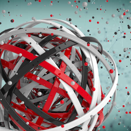 3d abstract. Sphere of multicolored rings in cloud from multicolored drops on gray background. 3D renderingの写真素材