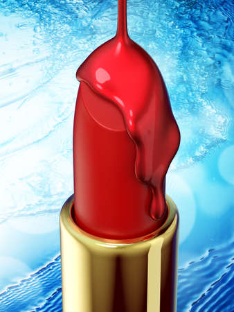 Red lipstick on blue bokeh background. 3d renderingの写真素材