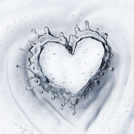 Heart from water splash with bubbles isolated on white background. 3d renderingの写真素材