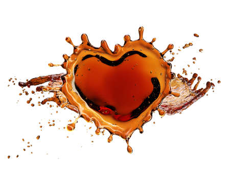 Heart from cola splash with bubbles isolated on white background. 3d renderingの写真素材