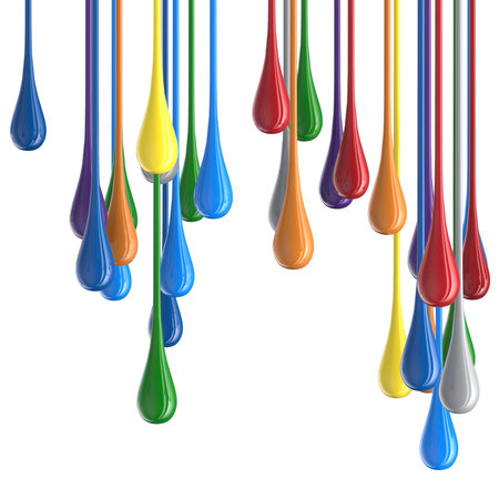 3D color glossy paint drop blobs isolated on white. 3D rendering