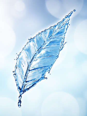 Leaf made of water splash. 3d renderingの写真素材