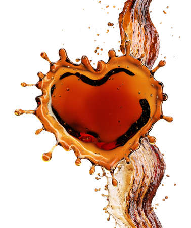 Heart from cola splash with bubbles isolated on white background. 3d renderingの写真素材