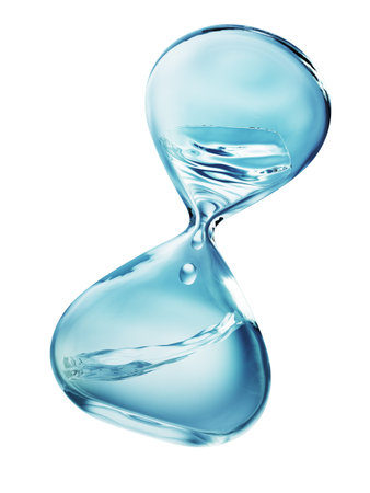 Hourglass with dripping water close-up. Isolated on white background. 3d rendering