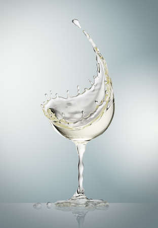 White wine glass on gray background. 3d renderingの写真素材