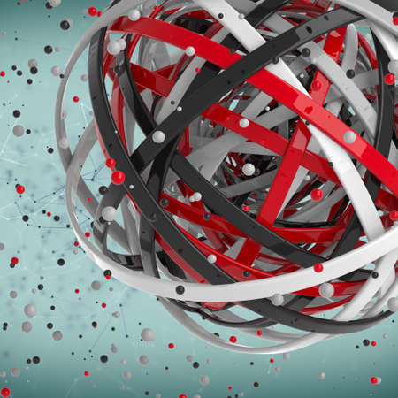 3d abstract. Sphere of multicolored rings in cloud from multicolored drops on gray backgroundの写真素材