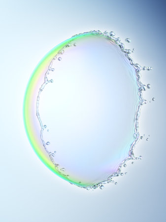 Water splash in the form of a sphere. Blue background. 3D rendering
