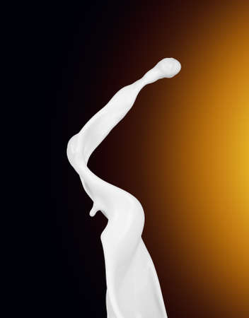Splash of white fat milk as design element on yellow and brown backgroundの写真素材