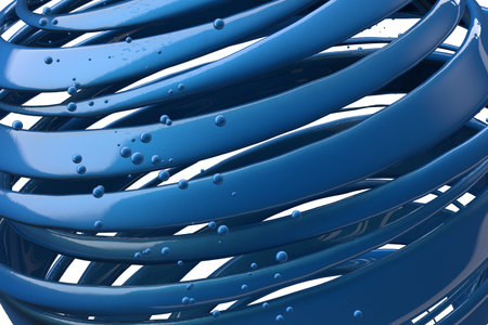 3D striped decorative balls. Abstract 3d illustration. Blue