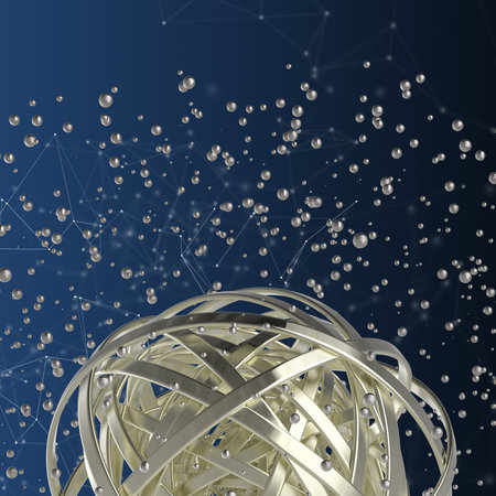 3d abstract. Sphere of multicolored rings in cloud from multicolored drops on gray background