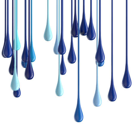 3D blue glossy paint drop blobs isolated on white. 3D renderingの写真素材
