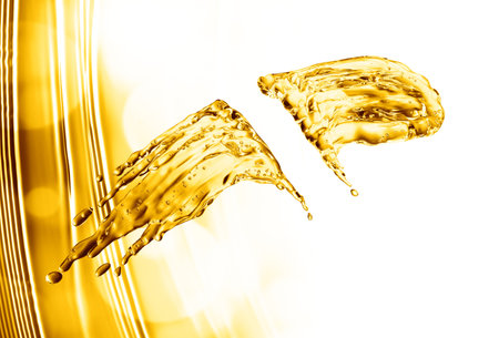 oil splash on gold bokeh background. 3d rendering