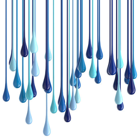 3D blue glossy paint drop blobs isolated on white. 3d rendering