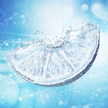 lemon made out of water splashes. Blue background. 3d renderingの写真素材