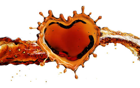 Heart from cola splash with bubbles isolated on white background. 3d renderingの写真素材