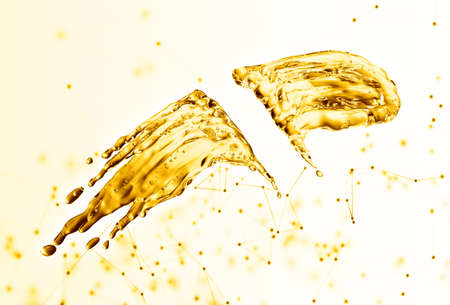 oil splash on gold bokeh background. 3d renderingの写真素材