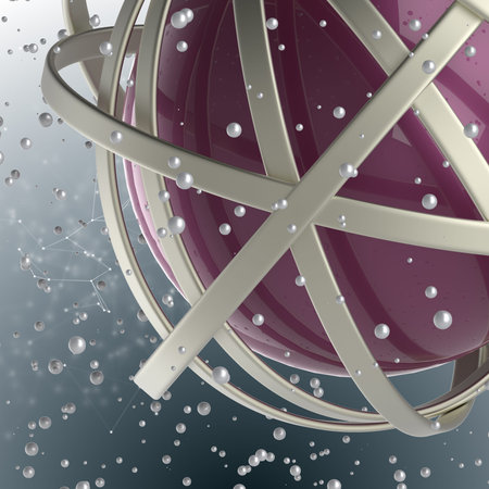 3d abstract. Sphere of multicolored rings in cloud from multicolored drops on gray background