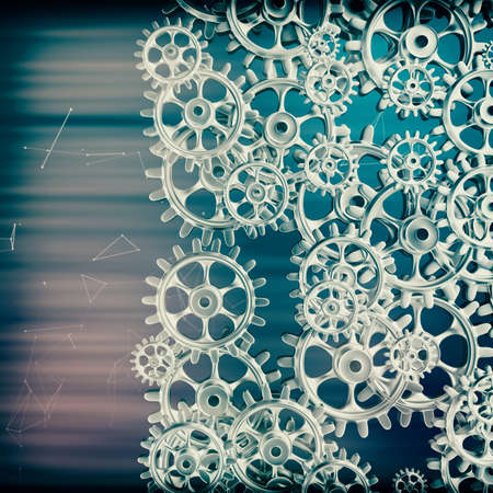 White gears and cogs macro on black background. 3D renderingの写真素材