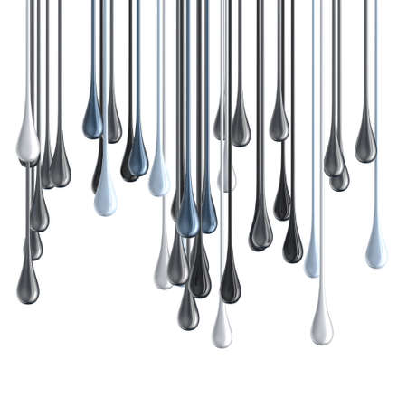 3D white and black glossy paint drop blobs isolated on white. 3D renderingの写真素材