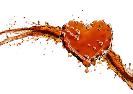 Heart from cola splash with bubbles isolated on white background. 3d renderingの写真素材