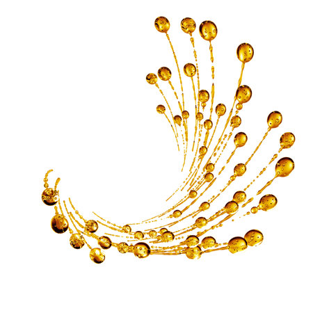 3D detailed illustration of a drop of water gold color. White background. 3d renderingの写真素材