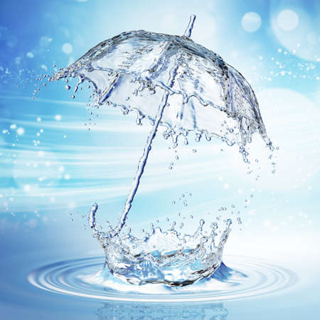Water splash in the form of a umbrella. Blue background. 3d renderingの写真素材