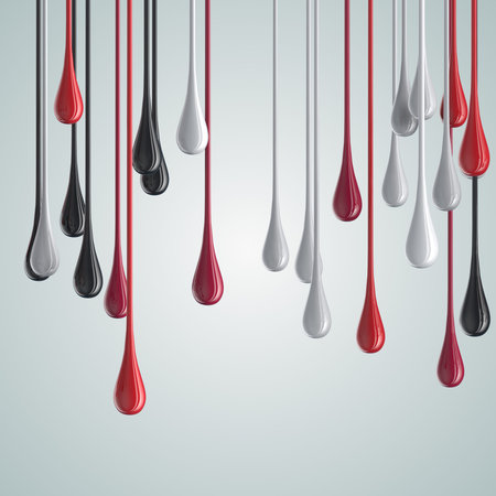 3D red and black glossy paint drop blobs . 3D renderingの写真素材