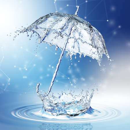 Water splash in the form of a umbrella. Blue background. 3d renderingの写真素材
