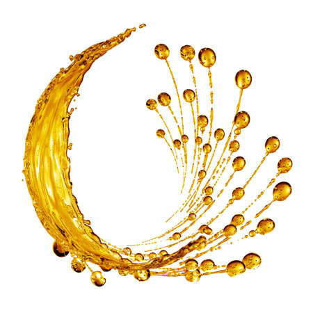 3D detailed illustration of a drop of water gold color. White backgroundの写真素材