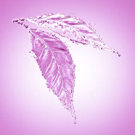 Leaf made of water splash. Pink color. 3d renderingの写真素材