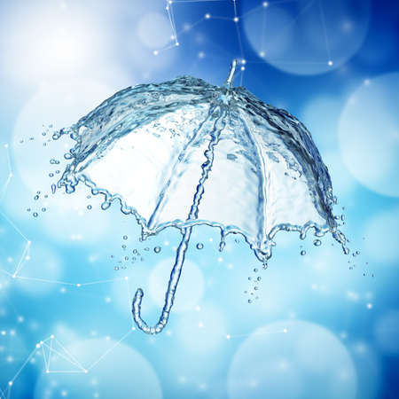 Water splash in the form of a umbrella. Blue background. 3d renderingの写真素材