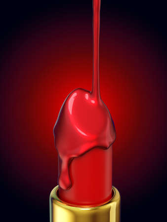 Red lipstick and nail polish on red and black background. 3d renderingの写真素材