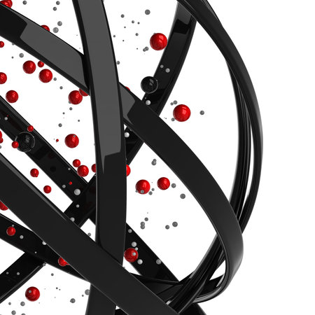 3d abstract. Sphere of multicolored rings in cloud from multicolored drops on gray background