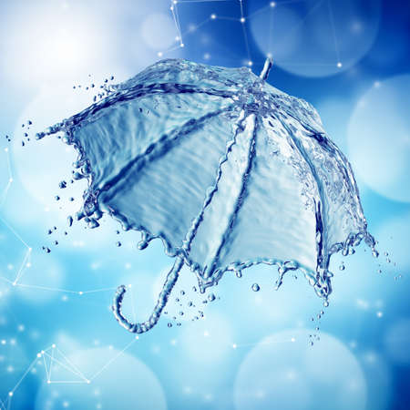 Water splash in the form of a umbrella. Blue background. 3d renderingの写真素材