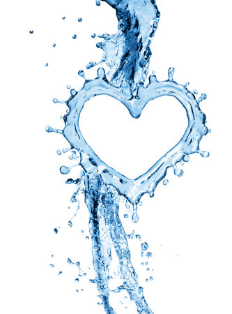 Water splash in the form of a heart. Isolated on white background. 3d renderingの写真素材