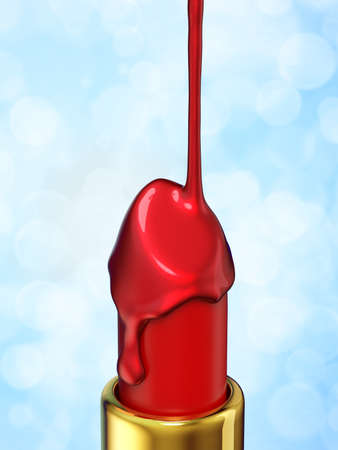 Red lipstick and nail polish on blue bokeh background. 3d renderingの写真素材