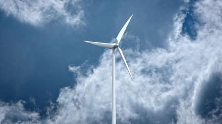 Wind power generators on sky background. 3d renderingの写真素材