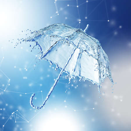 Water splash in the form of a umbrella. Blue background. 3d renderingの写真素材