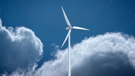 Wind power generators on sky background. 3d rendering